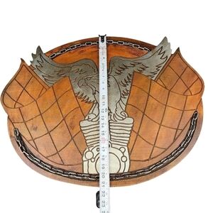 LARGE Eagle on Motorcycle engine Wood carved wall decor chain link detailing